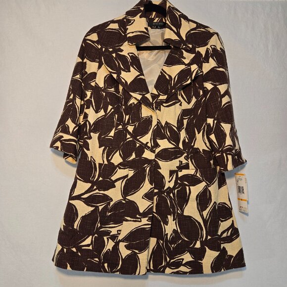 NINE WEST Coquette Girl Boho Ivory & Brown Floral Tweed Coat Jacket Size S NEW! - Picture 1 of 16